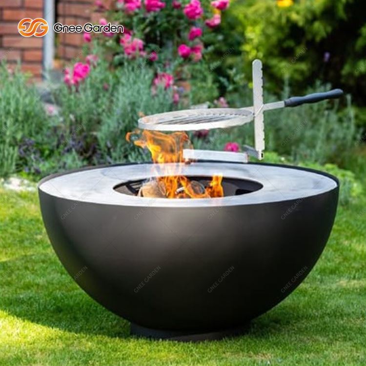 Griglia per barbecue da esterno in acciaio corten-Griglia Plancha a forma di ciotola